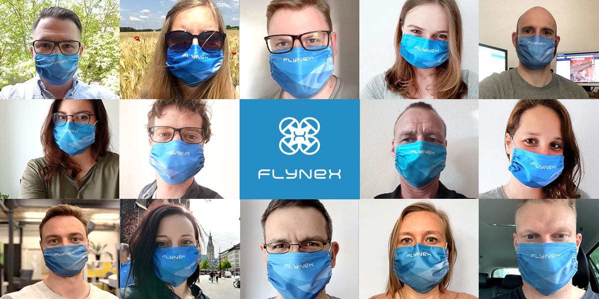 Collage FlyNex Team mit Maske
