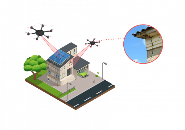 Schaubild Gebäudeinspektion mit Drohne