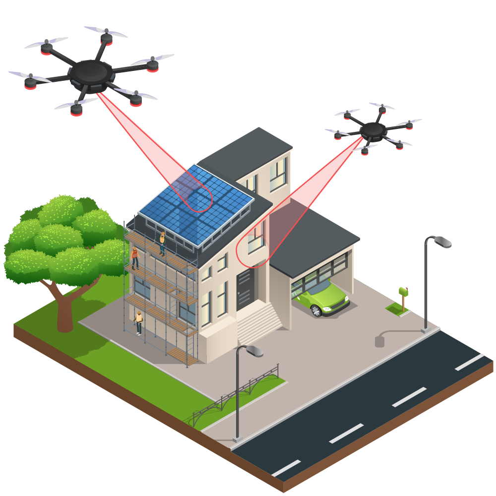 Grafik Dachinspektion mit Drohne