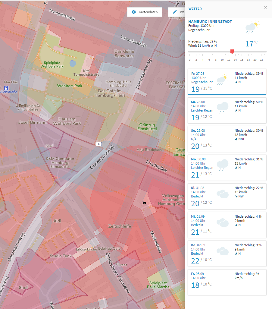 Screenshot Map2Fly Wetter-Daten