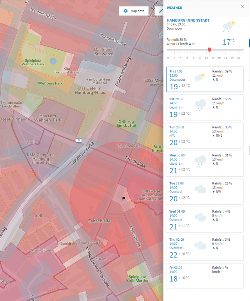 Screenshot Map2Fly Weather Data 