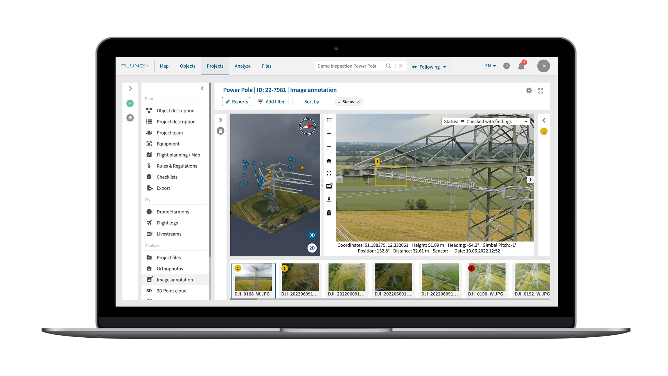 FlyNex Software energy digitized mast inspection line solar panel pipeline