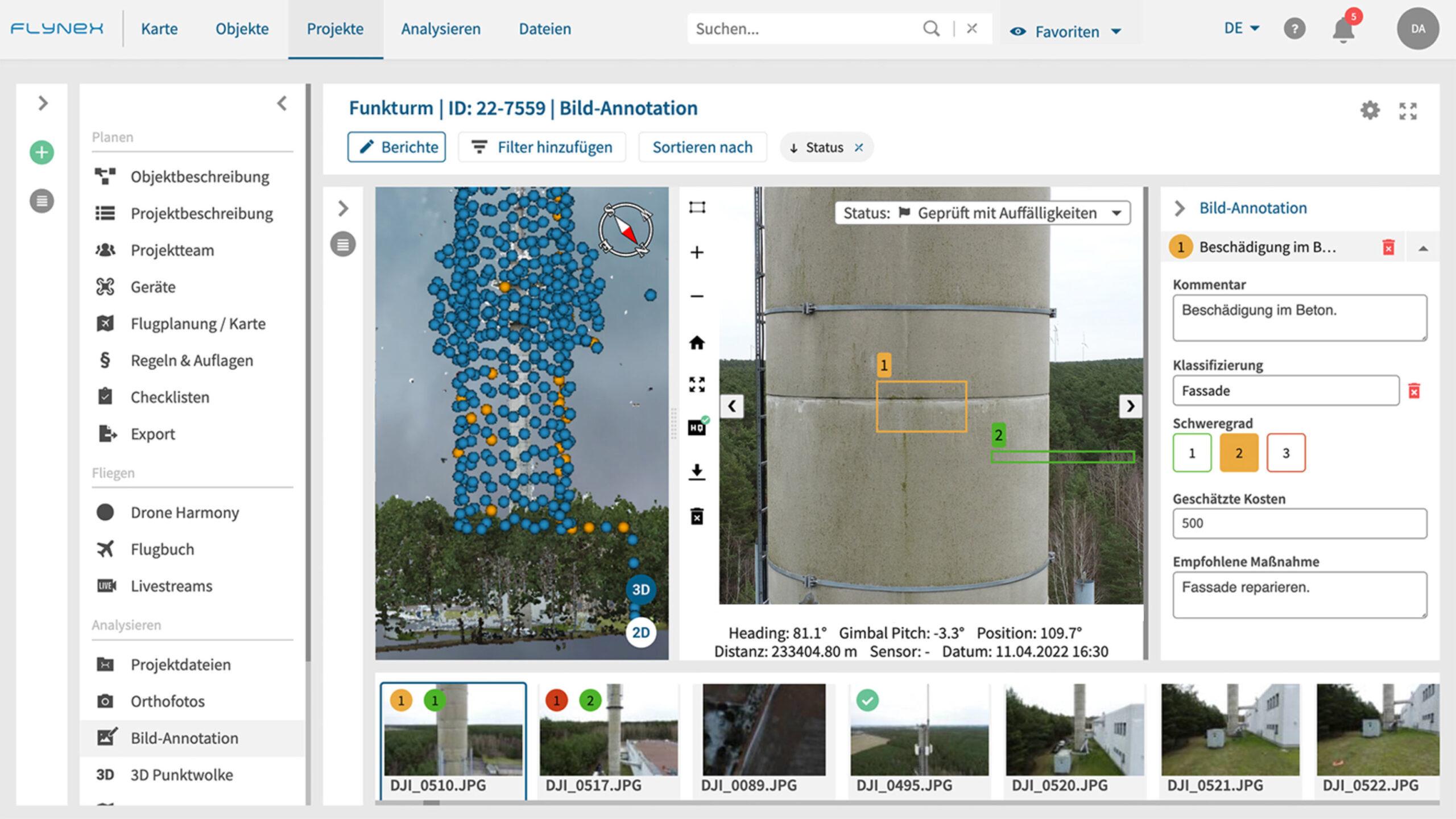 turm1 Die FlyNex Vision AI wurde individuell mit Projektdaten trainiert, um potenzielle Neststandorte in Echtzeit zu identifizieren.
